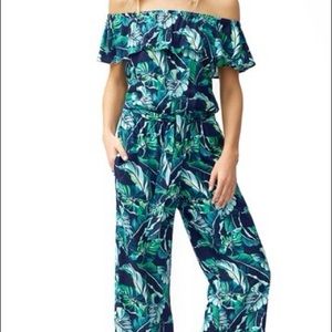 Breezy Palms Off-The-Shoulder Cropped Jumpsuit